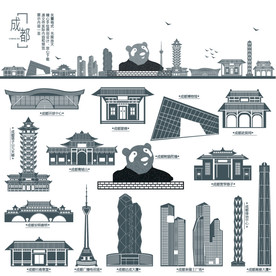 成都市地标建筑剪影