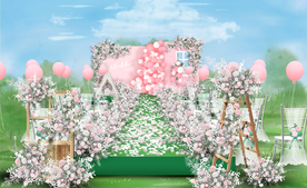 粉色户外婚礼仪式区