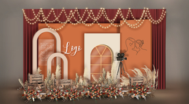 橙色系婚礼迎宾区