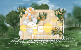 香槟色户外婚礼迎宾区