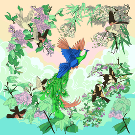 凤凰 手绘花 适量 方巾