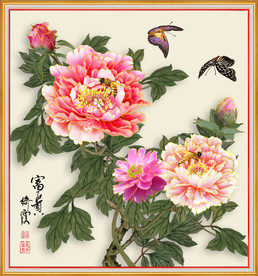 原创高清手绘牡丹花开富贵装饰画