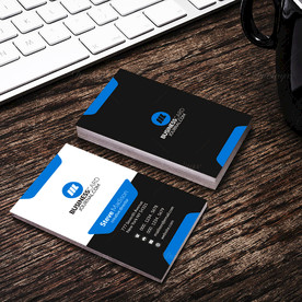 黑蓝白竖版名片正反双面PSD模