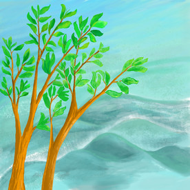 高山树木风景PSD分层插画