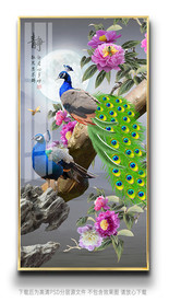 原创花好月圆孔雀晶瓷水晶挂画图