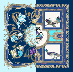 大牌方巾 服装印花 水鸭鸳鸯图