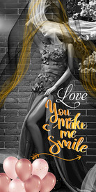 美女气球金色英文装饰画玄关