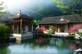 古建庭院水系效果图