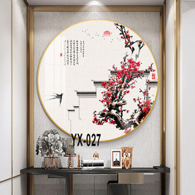 圆形中式梅花晶瓷画装饰画