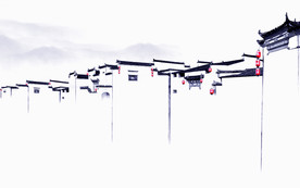 新中式徽派建筑马头墙山水背景墙