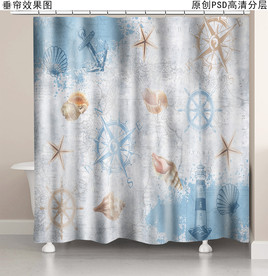 海洋风复古浴帘