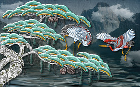 迎客松树中式背景墙