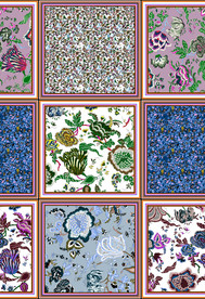 大牌方巾花朵格子