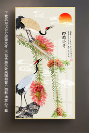 原创玄关松树仙鹤松鹤延年装饰画