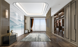 中式背景墙 卧室室内设计摄影墙