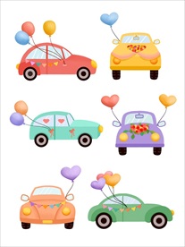 手绘卡通风格婚车花车