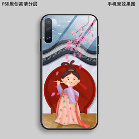宫廷仕女手绘插画手机壳图案