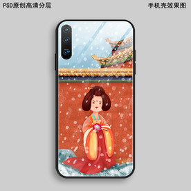宫廷仕女手绘插画手机壳图案