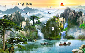 流水生财山水画