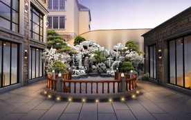 别墅内庭太湖石假山叠水效果图