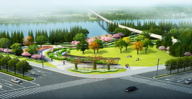 滨河道路景观带节点鸟瞰效果图