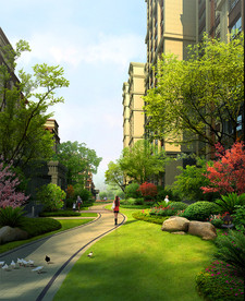 现代小区楼盘 景观绿化效果图