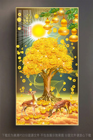 原创发财树招财进宝摇钱树晶瓷画