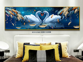 浪漫夜空轻奢羽毛天鹅湖床头装饰