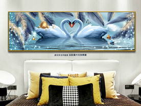 浪漫星光羽毛天鹅湖床头装饰画