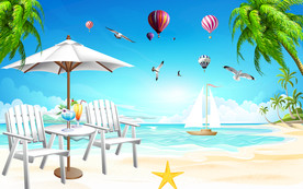 海景儿童房小孩房卡通背景墙