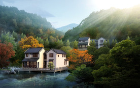 中式古建别墅景观效果图