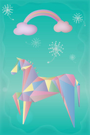 多边形 卡通小马 彩色 可爱