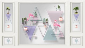 3D电视背景墙 火烈鸟 几何