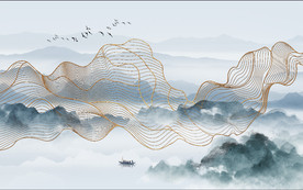 抽象线条山水背景墙