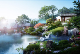 古建庭院 日式景观效果图