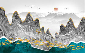 抽象线条山水背景墙