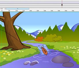 河流边树叶飘落动画7秒