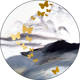 圆形抽象油画山水蝴蝶