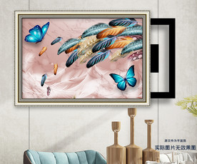 现代简约羽毛蝴蝶电表箱装饰画