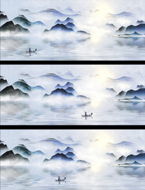 夏天水墨古风小船动态背景视频