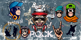 手绘猴子嘻哈背景墙装饰画