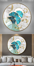 发财银杏新中式圆形装饰画