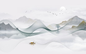 线条水墨山水画