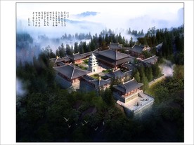 唐代寺庙建筑效果图