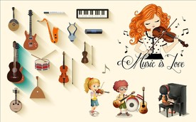 美女 音乐 吉他 卡通