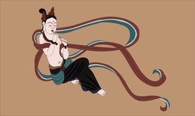 敦煌莫高窟壁画吹萧飞天
