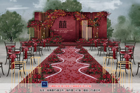 红色户外婚礼仪式区