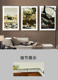 欧美复古风景建筑三联装饰画