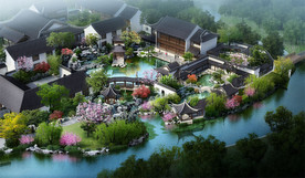 中式别墅庭院效果图