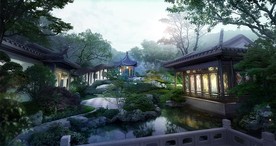 江南园林庭院效果图